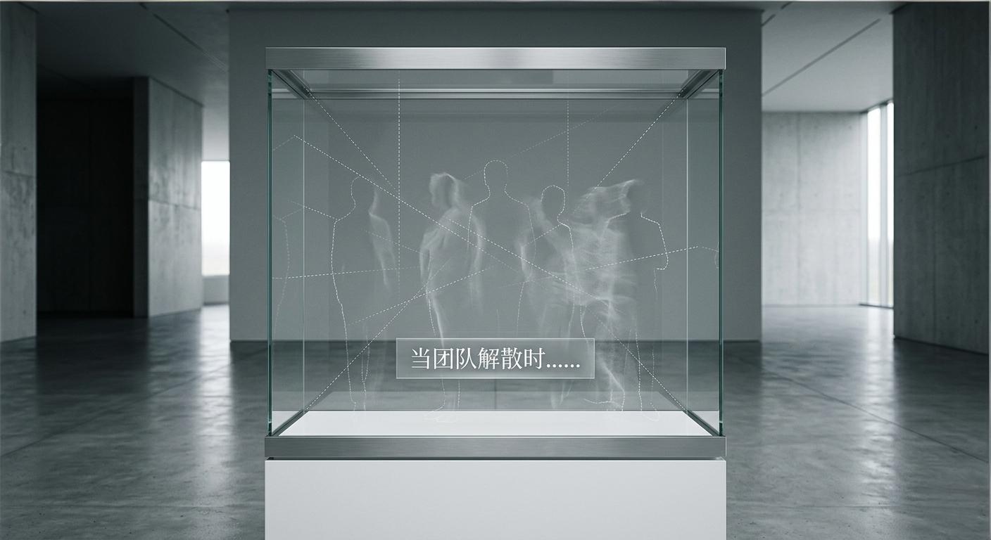 asset-vacuum-0 直销经营者面对虚无的资产结构,背景是消散的人影和空洞的框架