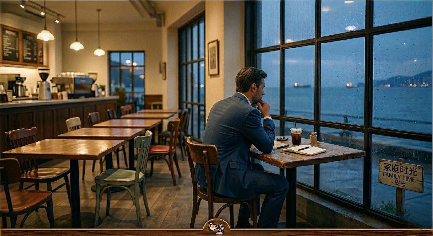 cafe-struggle-0 空荡咖啡厅里的经营者背影